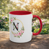 Personalized Inner Color Ceramic Mug with Floral Letter N Print | Custom Photo & Name Coffee Mug for Gifting - Printox