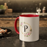 Personalized Inner Color Ceramic Mug with Alphabet P Print | Custom Photo & Name Printed Gift Mug - Printox
