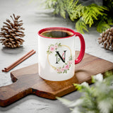 Personalized Inner Color Ceramic Mug with Floral Letter N Print | Custom Photo & Name Coffee Mug for Gifting - Printox