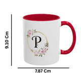 Personalized Inner Color Ceramic Mug with Alphabet P Print | Custom Photo & Name Printed Gift Mug - Printox