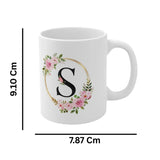 Personalized Floral Initial “S” Mug Mockup – Elegant Rose Monogram Ceramic Coffee Cup Design - Printox