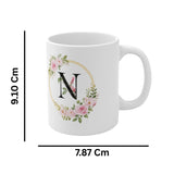 Personalized Letter N Floral Ceramic Mug – Elegant Monogram Printed Coffee & Tea Cup - Printox