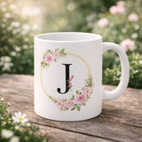 Personalized Letter J Floral Ceramic Mug – Premium Printed Photo Mug for Tea & Coffee