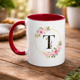 Personalized Inner Color Ceramic Mug with Letter T Print | Custom Photo Mug | Premium Printed Gift Mug - Printox