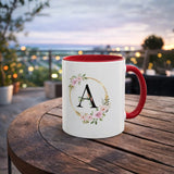 Personalized Inner Color Ceramic Mug with Floral Alphabet Print – Custom Photo & Name Printed Gift Mug