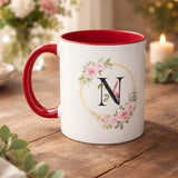 Personalized Inner Color Ceramic Mug with Floral Letter N Print | Custom Photo & Name Coffee Mug for Gifting - Printox