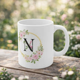 Personalized Letter N Floral Ceramic Mug – Elegant Monogram Printed Coffee & Tea Cup