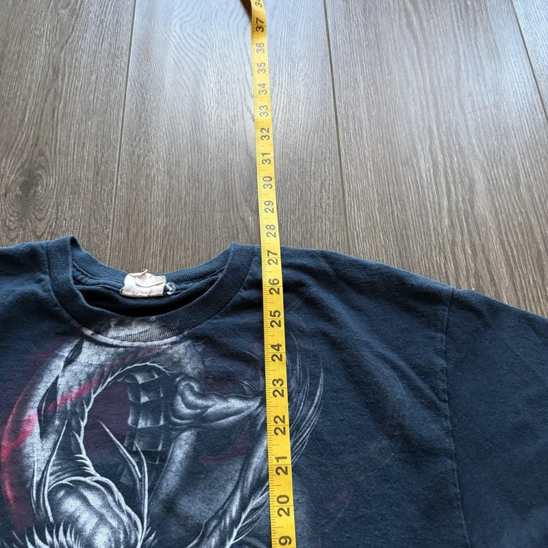 Y2K Grunge Skater Shirt Gothic Dragon Skull Large Black Horror Graphic Tee gallery