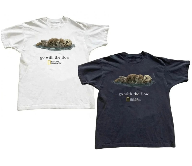 Go With The Flow Otter National Geographic T-Shirt, Vintage Unisex Tee