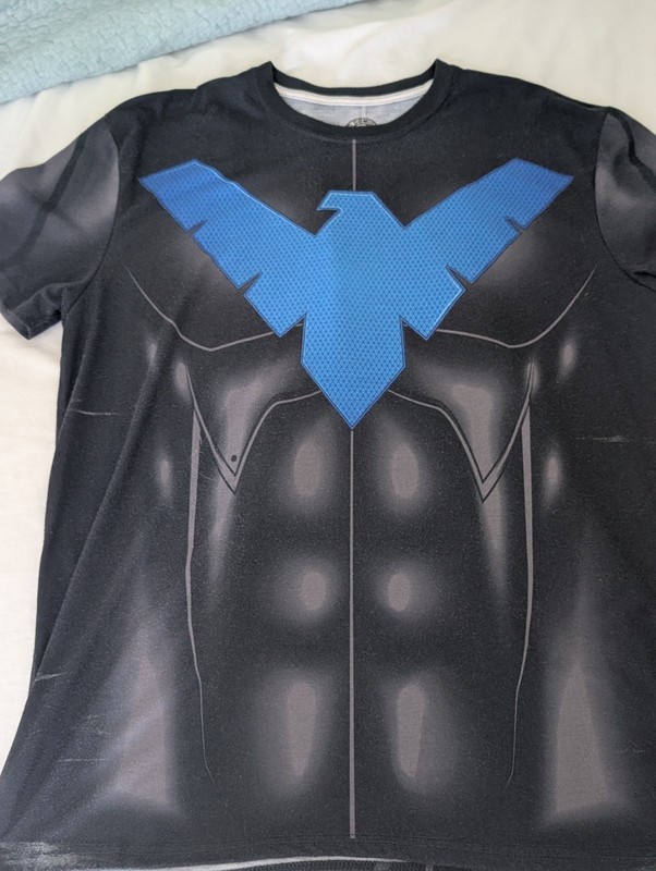DC Comics Batman Nightwing Symbol Black w/ blue logo T-Shirt Mens XLarge