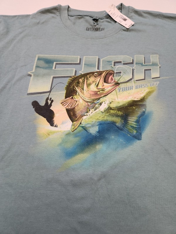 Outdoor Life Fish Your Bass Off Green T-Shirt XL New