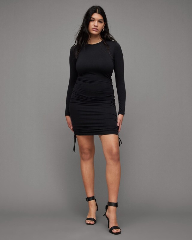 All Saints Womens Long Sleeve Dress Bethan Black Mini Slim Fit Stretch Bodycon gallery