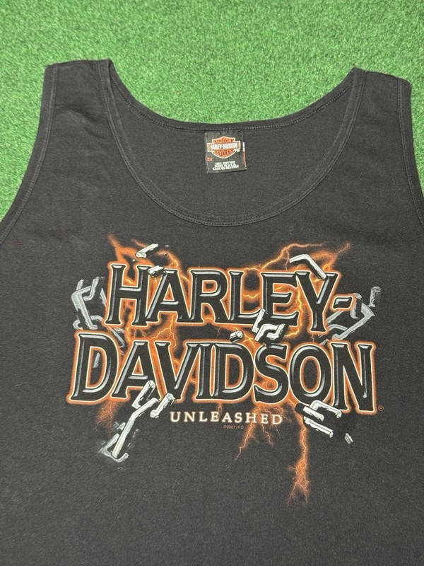 Harley Davidson Unleashed Tank Top Vintage 90s Sleeveless Biker Shirt Grunge gallery