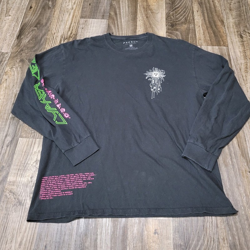 Pacsun Cyber Life Longsleeve T-Shirt Men’s Size XL Black Crew Neck Hurricane