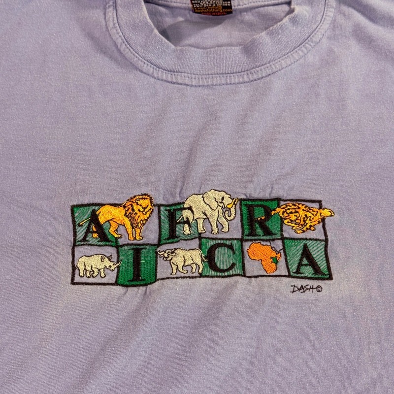 Dash Africa T-Shirt Mens Large Lavender Lilac Embroidered Safari Animal Vintage gallery