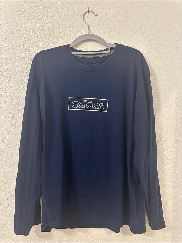 adidas Navy Long Sleeve Box Logo Vintage T Shirt