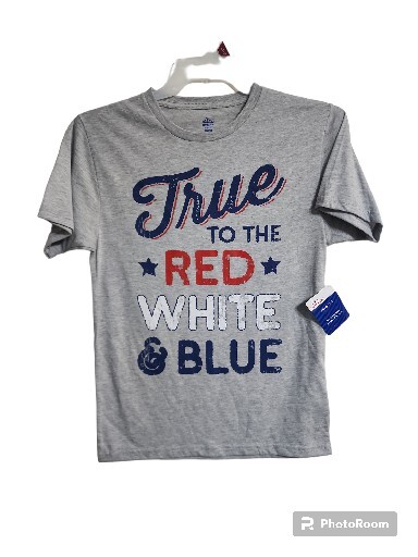 NWT AMERICA TRUE TO THE RED WHITE & BLUE MENS GRAY T-SHIRT SIZE S (34-36)