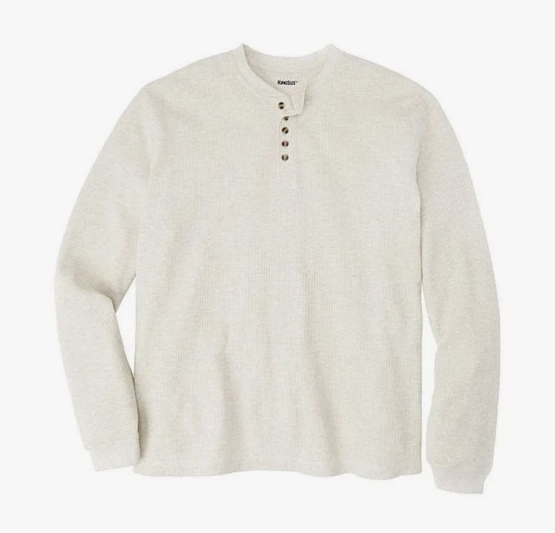 KINGSIZE Mens Waffle Knit Thermal Henley Tee Long Sleeve Shirt XL XLarge Oat New