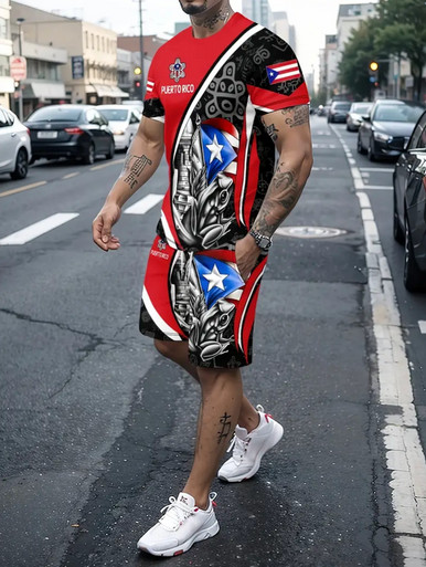 Puerto Rico Men’s Shorts Set Crew Neck Shirt & Drawstring Heritage