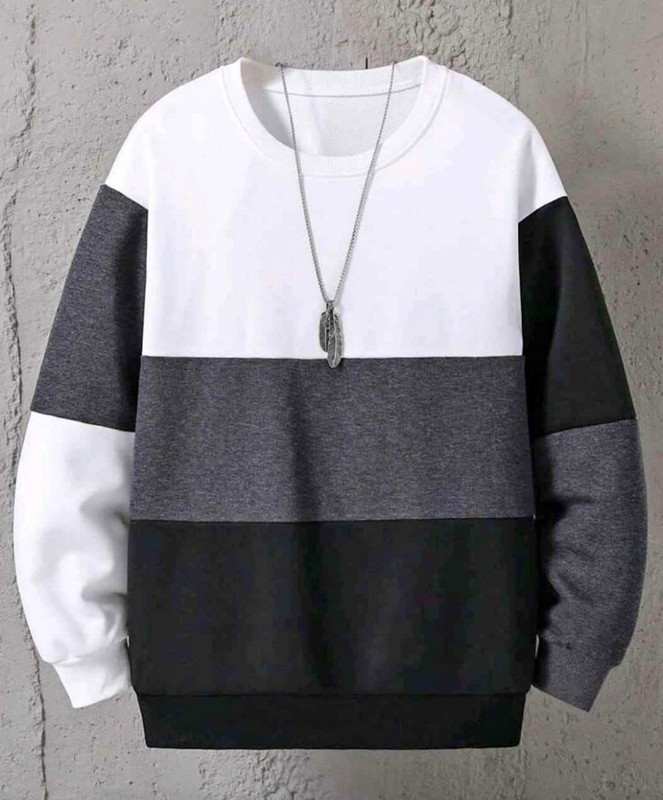 Men’s Color Block Sweatshirt – White, Gray & Black Casual Pullover Top