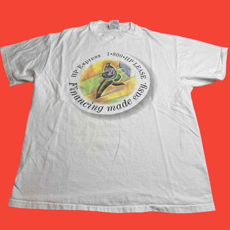 Vtg 90s HP Express Lease T Shirt Large Hewlett Packard Promo Graphic Tee Money