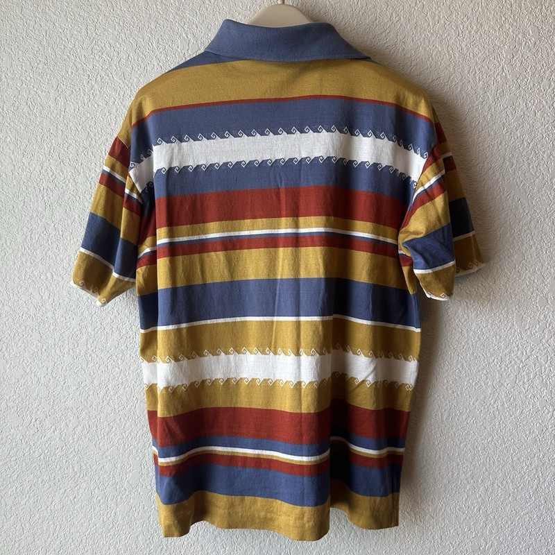 Unique Vintage BOHO Maris Striped Collard Tee From Italy. Size Small* gallery