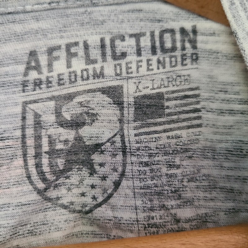 Affliction Freedom Defender Flag Foil T Shirt Sz XL Grey Red Blue Patriotic gallery