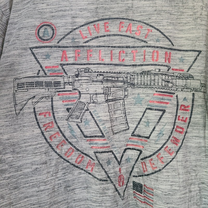 Affliction Freedom Defender Flag Foil T Shirt Sz XL Grey Red Blue Patriotic gallery