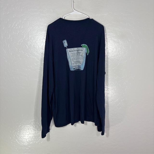 Johnnie-O Shirt Mens 2XL Blue Long Sleeve Recipe Happiness Pocket Graphic Tee