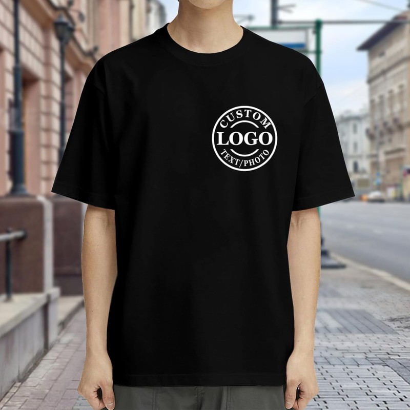 Custom Business Logo T-Shirt Front Back Upload Photo Text Logo 100% Cotton gallery