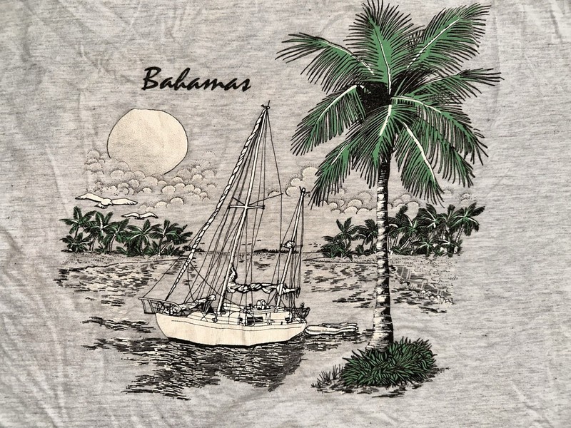 Vintage 90s XL Bahamas Vacation Tropical Gray Travel Single Stitch Shirt
