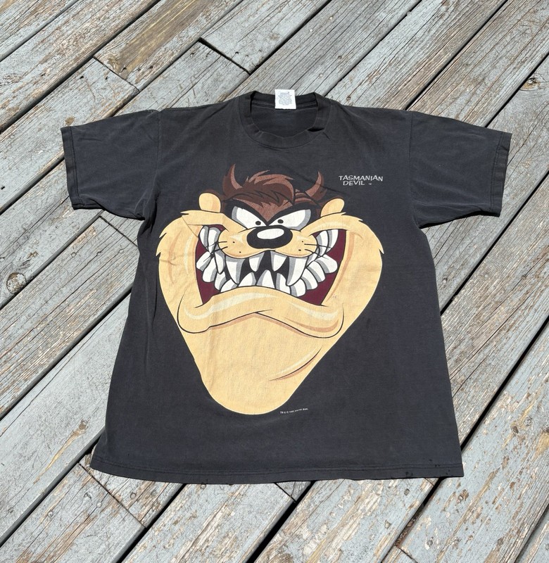 VINTAGE TAZ TASMANIAN DEVIL LOONEY TUNES BIG FACE TEE SHIRT BLACK LARGE 90s