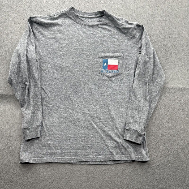 Burlebo Shirt Mens Medium Gray Long Sleeve Pocket Hunt Texas Deer Graphic Tee