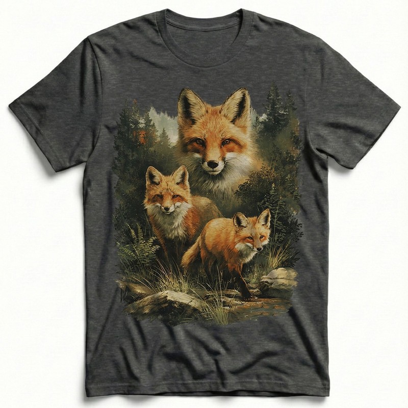 Red Fox Family Watercolor Splash Forest T-Shirt Wildlife Nature Lover Animal Tee gallery