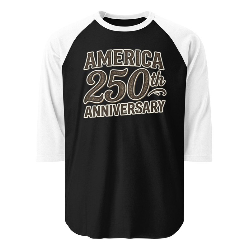 America 250th Anniversary woodgrain 3/4 sleeve raglan shirt