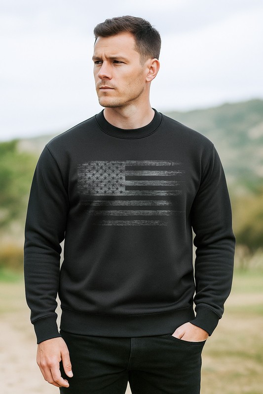 Distressed American Flag Sweatshirt | Patriotic USA Crewneck | Unisex Fleece gallery
