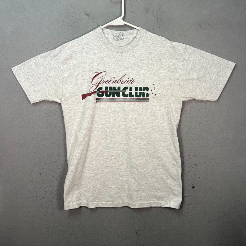 VTG 90s The Greenbrier Gun Club Gray T-Shirt Signal Mega-Tee 100% Cotton Large