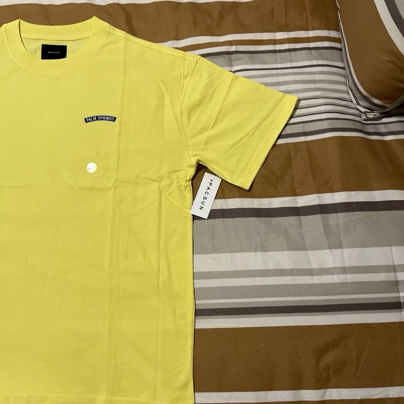 Pacsun Yellow Solid Crew Neck Short Sleeve T-Shirt L Palm Springs Embroidered gallery