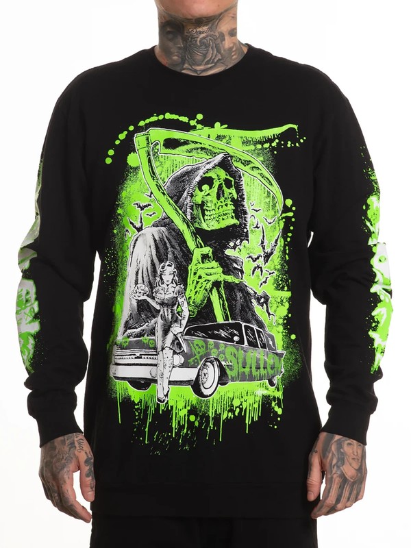 Sullen Men’s Never Late French Terry Long Sleeve Glow in the Dark Tattoo T-shirt