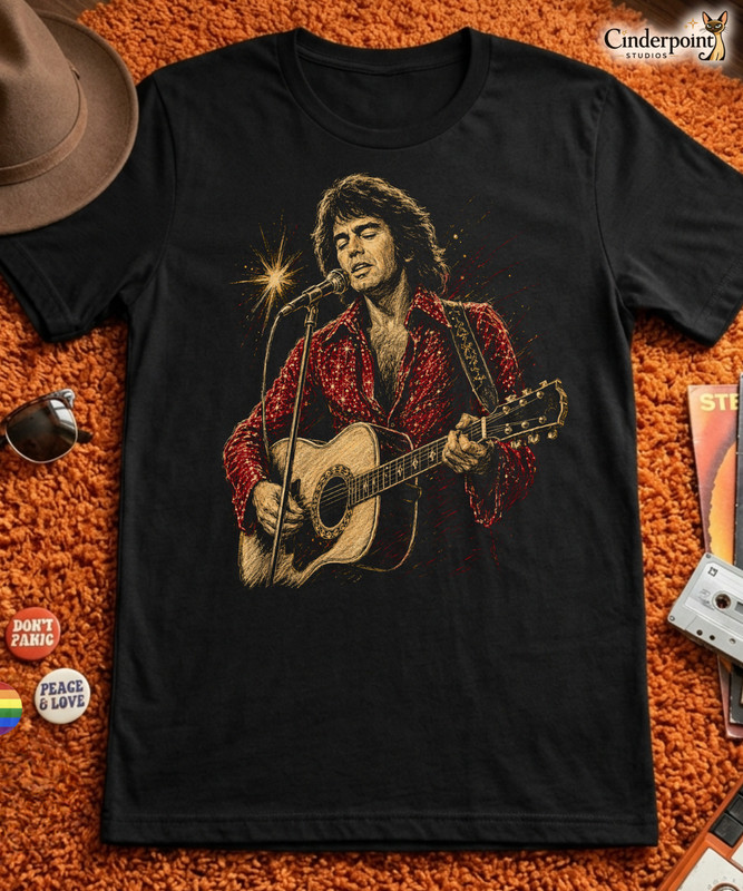Neil Diamond Tribute T-Shirt Classic Rock Legend Acoustic Guitar Tee XS-5XL