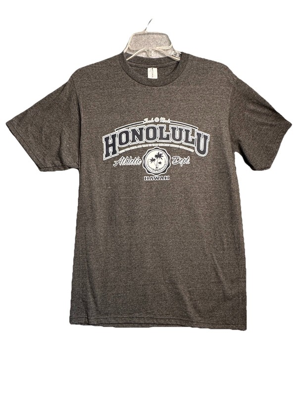 Honolulu Hawaii T Shirt Mens Medium Athletic Gray Spell Out Big Island Crest