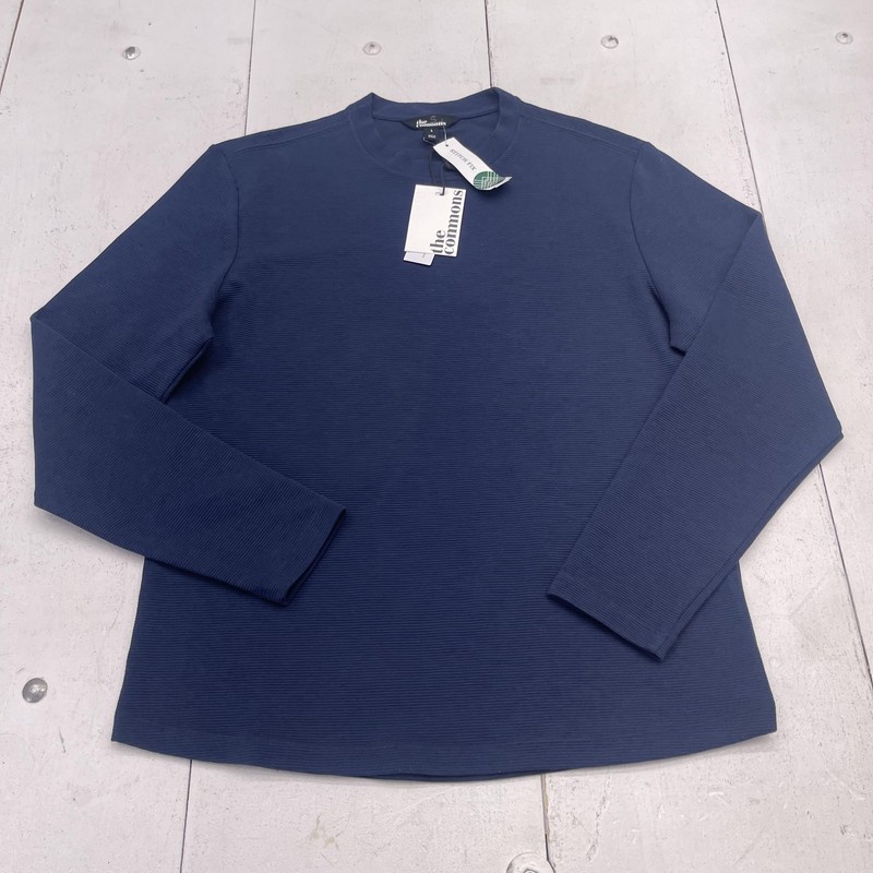 The Commons Shirt Mens Large Blue Long Sleeve Rib Knit Crewneck Stretch Tee