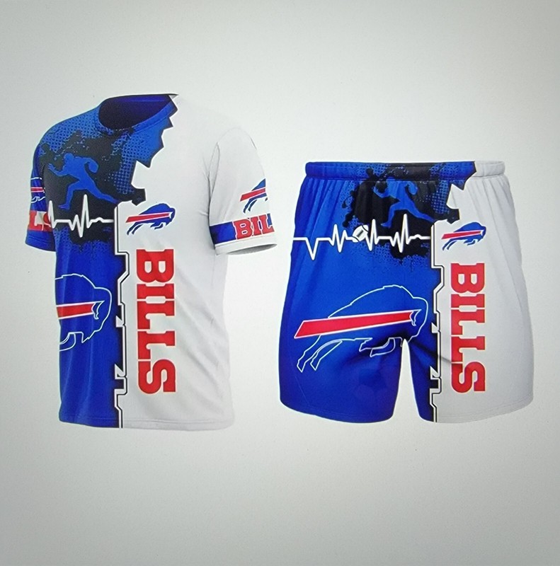 Buffalo Bills NFL Fans Summer Outfit 2-Piece Short Sleeve Shirt & Short Set (M)