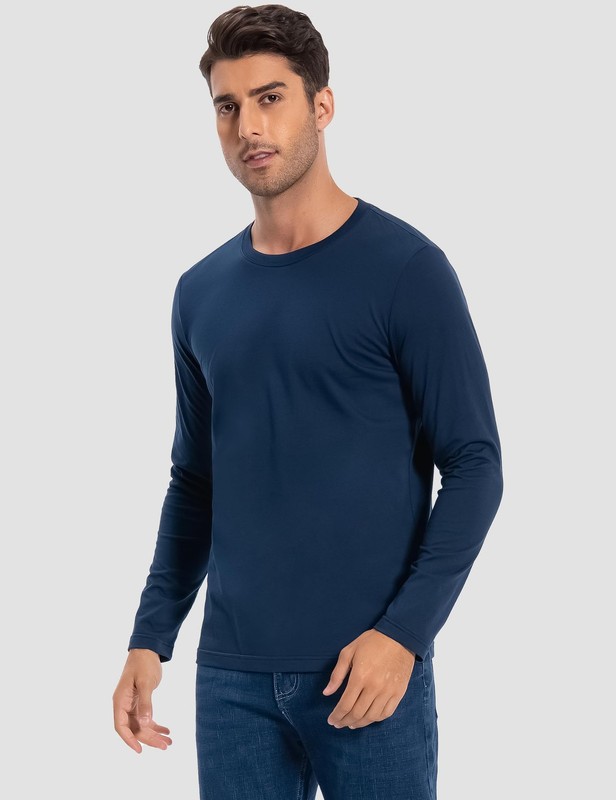 Men's 2 Pack Long Sleeve Soft Casual Cotton Crew Neck Shirts (Navy Blue, XL) gallery