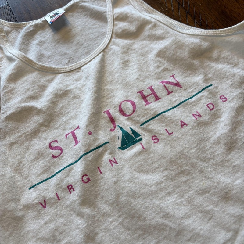 St John Virgin Islands Shirt Mens Medium White Tank Top Fruit Of The Loom Tee gallery