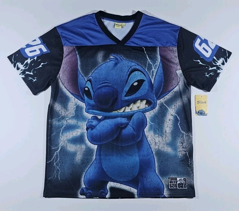 Disney Stitch Men’s Large Jersey T-shirt ( L ) Short Sleeve Active Baseball Tee