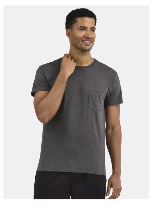 ATHLETIC WORKS Men’s S (34-36) Pocket Cotton Tee Short Sleeve • Charcoal gallery