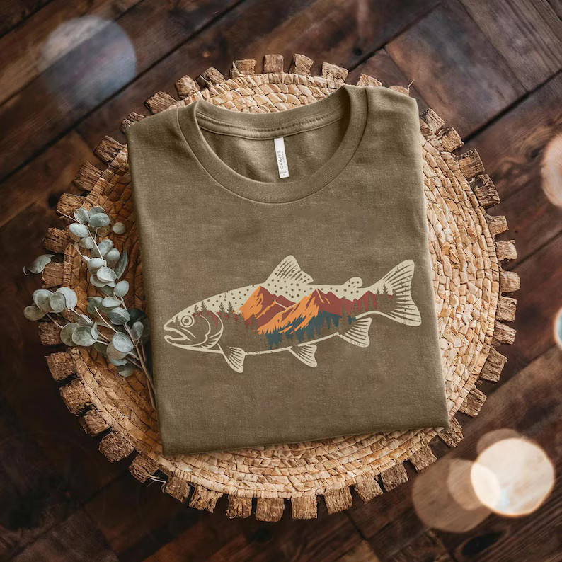 Mountain Fish Nature Lover Outdoor Adventure Fishing Camping Comfort Tee