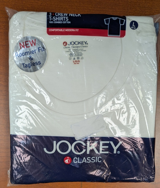 Jockey Classic Crew Neck T-Shirts 3-Pack 2003 Roomier Fit 100% Combed Cotton