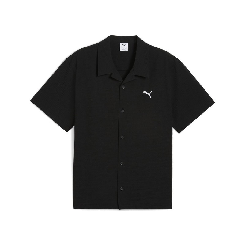PUMA Wardrobe Essentials Seersucker Relaxed Short Sleeve Button Up Shirt Mens Si